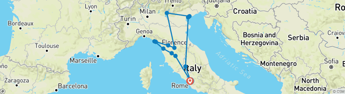 Carte du circuit Le goût de l'Italie
