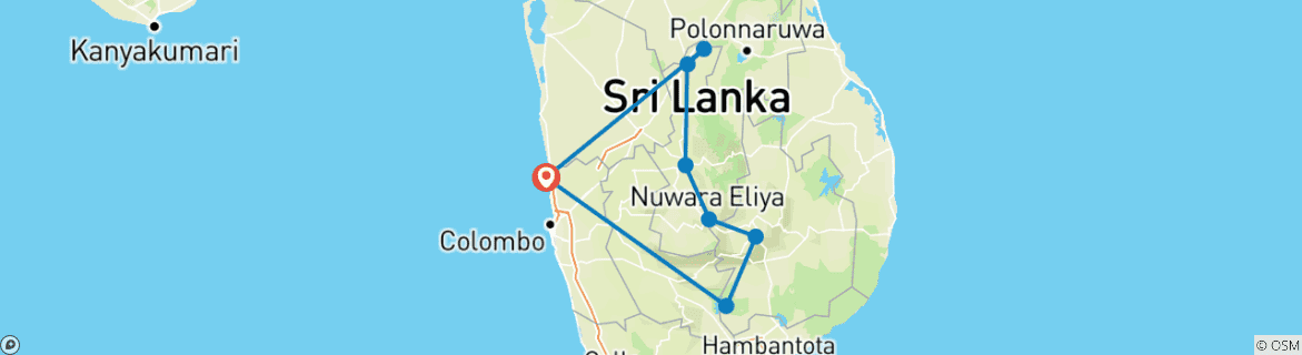 Karte von Sigiriya, Kandy, Nuwara Eliya, Ella & Udawalawe 3 Tage