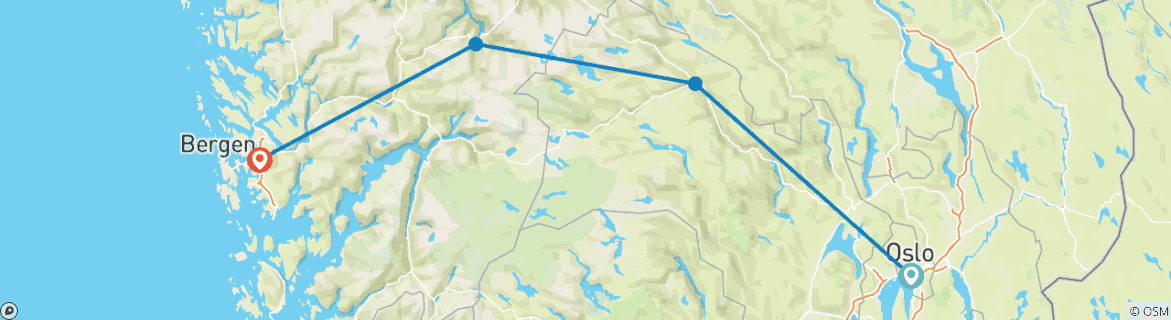 Map of Norwegian Fjords Escape (from Oslo to Bergen)