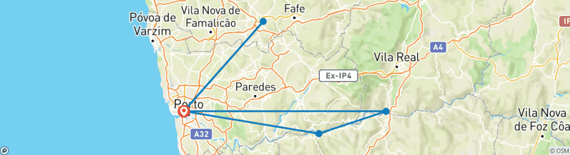 Carte du circuit Porto et la vallée du Douro (croisière de port à port) - MIGUEL TORGA (6 destinations)