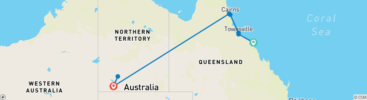 Mapa de Australia: Del norte de Queensland a Uluru (Sin navegar, 13 días)