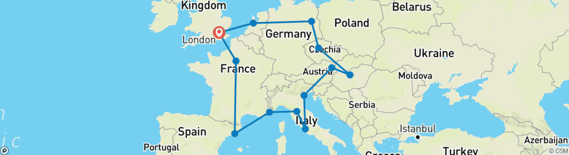 Map of Girls On Tour: Whole of Europe Group Rail Tour (18-35)