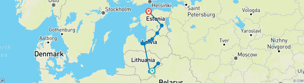 Map of Baltic Train Adventure: 13 Days of Charm and Discovery in Lithuania, Latvia, Estonia