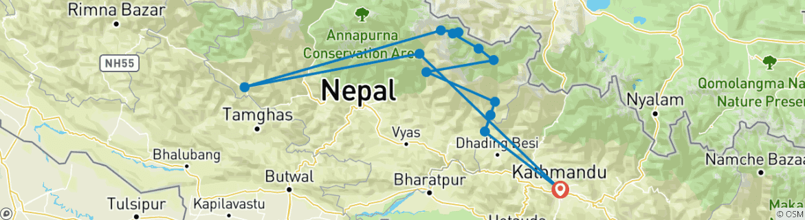 Mapa de Excursionismo por el circuito del Manaslu