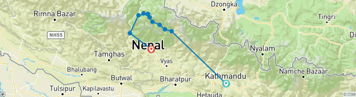 Carte du circuit Circuit de l'Annapurna