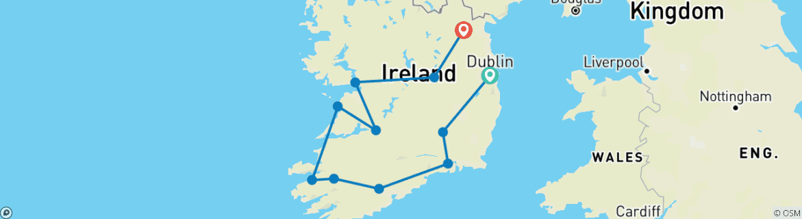 Kaart van Tinten van Ierlandagen(Dublin naar Kingscourt)