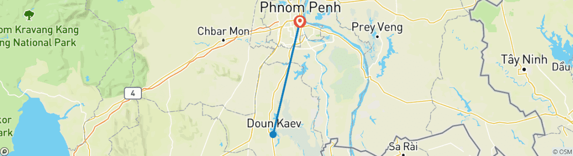 Kaart van Phnom Chisor berg&Tonle Bati privé dagRondreis door vanuit Phnom Penh