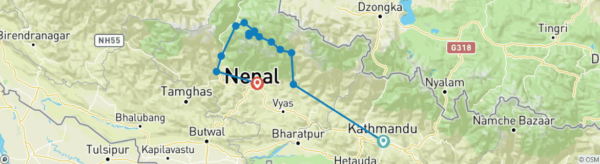 Carte du circuit Circuit de l'Annapurna (via le lac Tilicho)