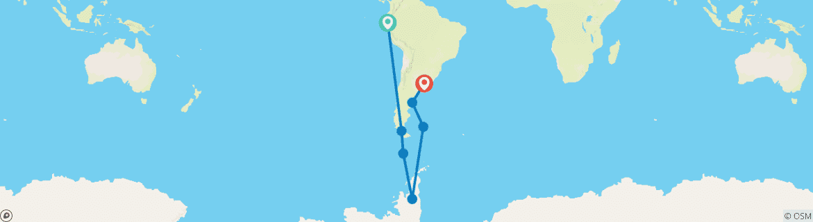 Carte du circuit Antarctique et Malouines - De Punta Arenas à Buenos Aires