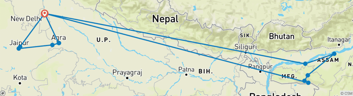 Karte mit der Reiseroute