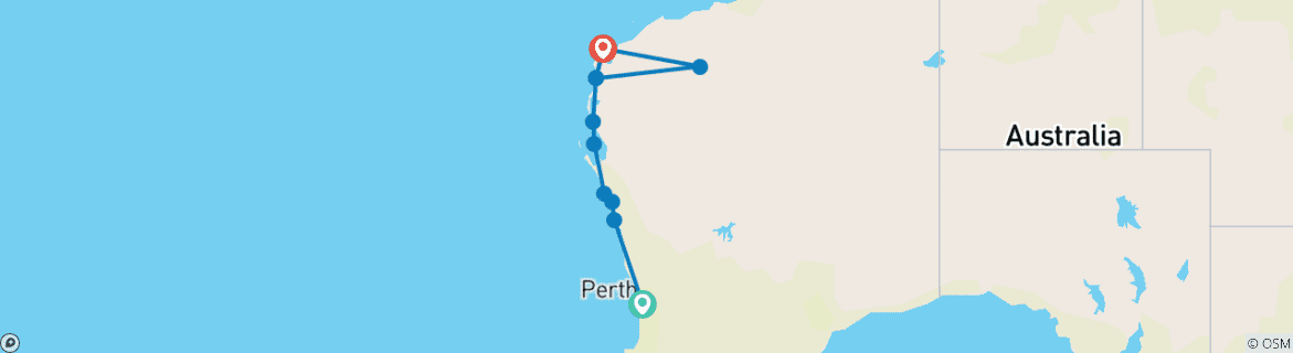 Map of West Coast Encompassed: Perth to Ningaloo Reef and Karijini National Park