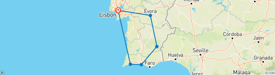 Map of Southern Portugal (6 destinations)