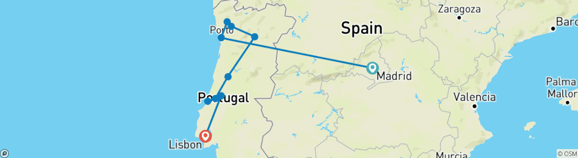 Carte du circuit Fado portugais et Lisbonne (10 destinations)