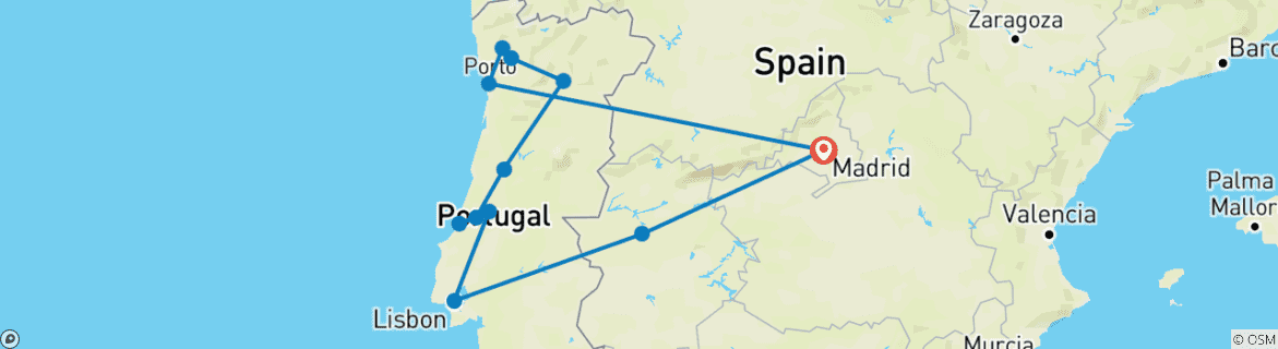 Carte du circuit Fado portugais (12 destinations)