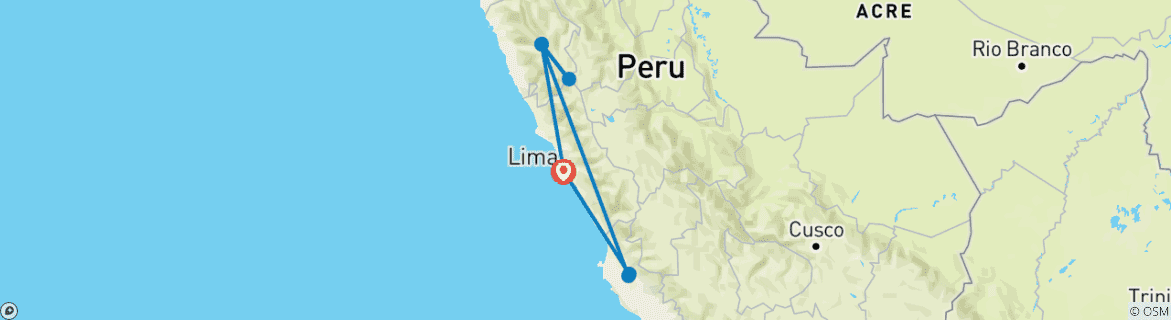 Map of Lima, Ica, Huacachina & Huayhuash