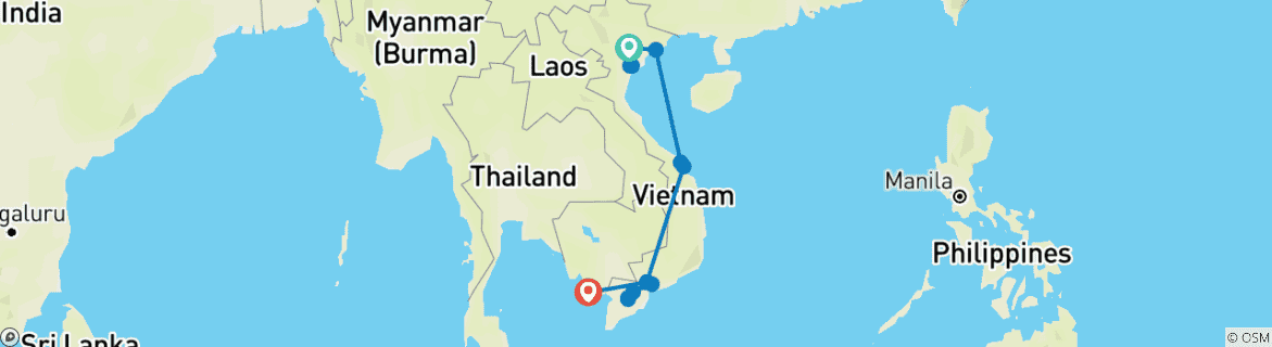 Map of Breathtaking 14 Days Vietnam Beaches Holiday