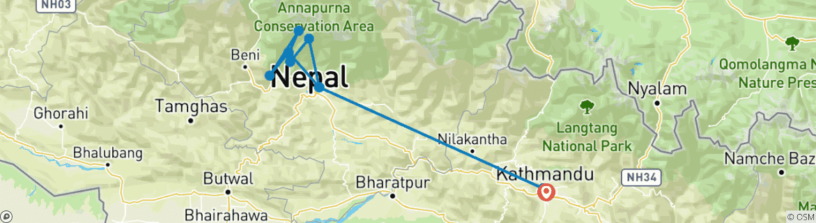 Image of a map showing the route of the tour