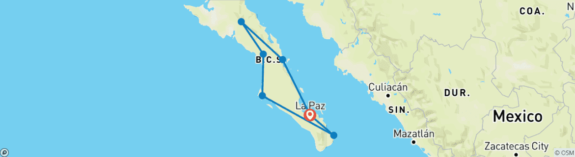 Map of Baja California Whales and Desert 13 Days - Winter