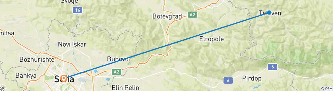 Image of a map showing the route of the tour