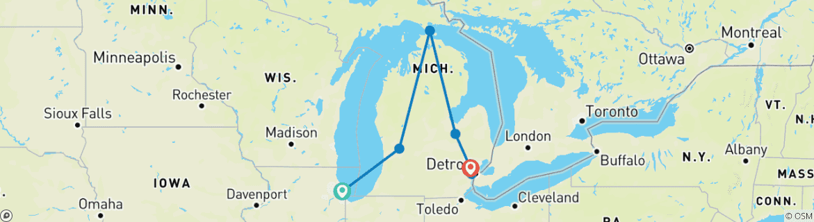 Mapa de Isla Mackinac (Chicago, IL a Southfield, MI) (2025)