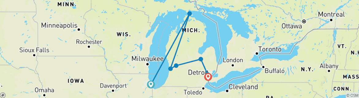 Mapa de Isla Mackinac con el Grand Hotel y el festival Tulip Time (Chicago, IL a Southfield, MI) (2025)