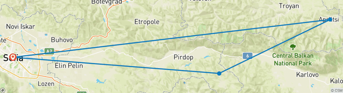 Map of Transbalkan Trek (Bulgaria)