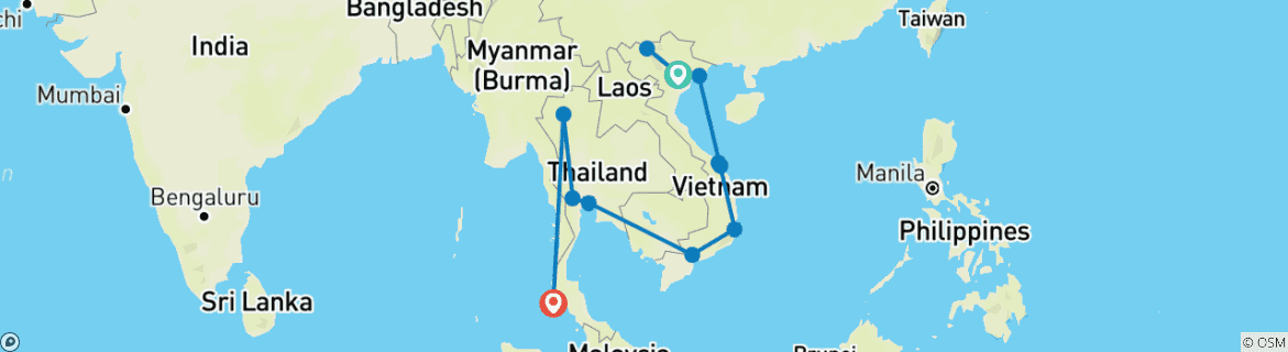 Map of 25 Days Nature Beauty of Vietnam and Thailand (private guide & driver）