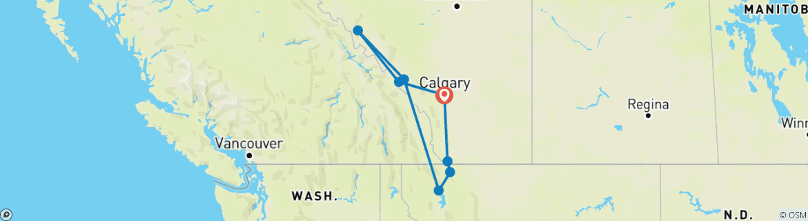 Carte du circuit Secrets des Rocheuses et parc national des Glaciers (9 jours)