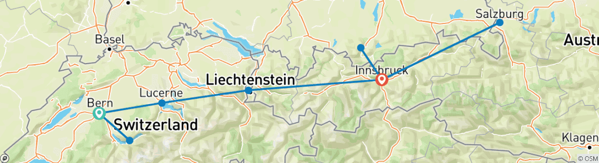 Map of Discover Switzerland, Austria & Bavaria  (Bern to Innsbruck) (2025)