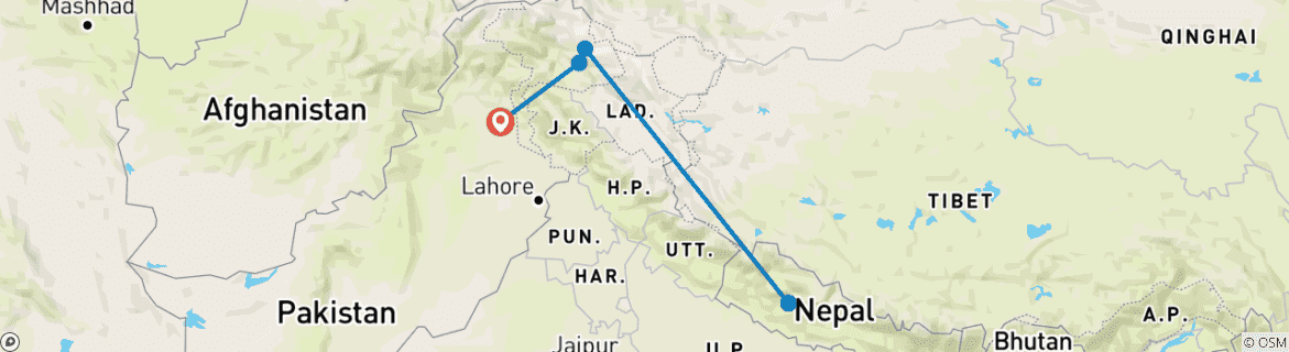 Map of K2 BASE CAMP TREKKING EXPEDITION - 2025