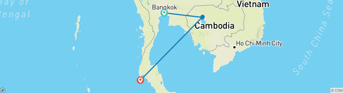 Map of 9 Days Beach Break of Thailand & Cambodia (private guide & driver）