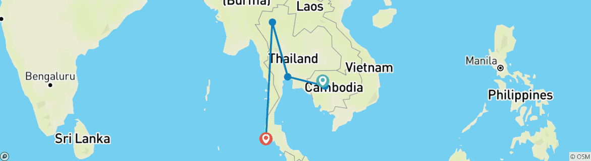 Mapa de 12 Días Angkor Wat y Tailandia (guía y conductor privados）