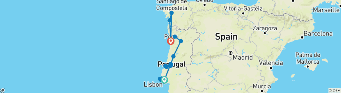 Map of Unmissable Portugal And Santiago Compostela