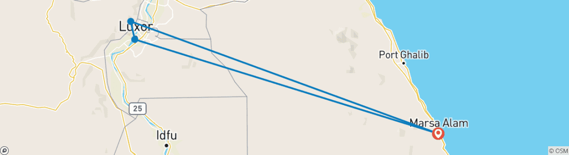 Map of Overnight Sightseeing Trip To Luxor From Marsa Alam