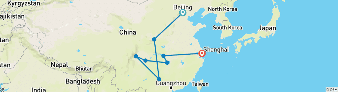 Foto van een kaart met de route van de rondreis