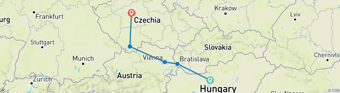 Image of a map showing the route of the tour