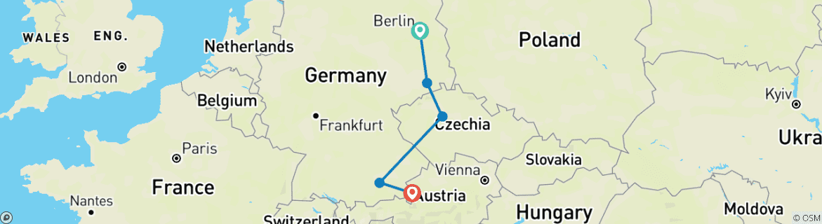 Foto van een kaart met de route van de rondreis