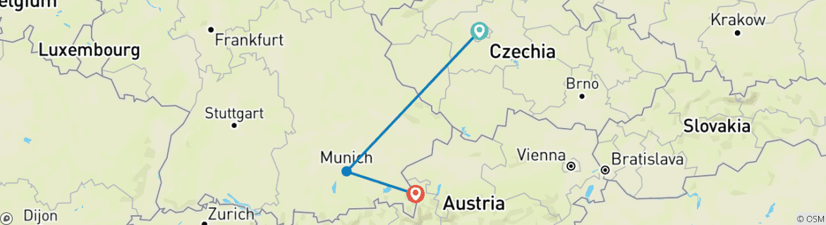 Carte du circuit Prague et Munich en une semaine