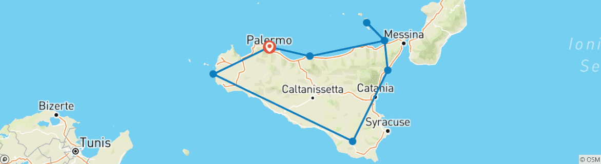 Image of a map showing the route of the tour