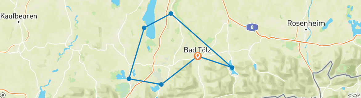 Map of Alpine foothills Tour With Tegernsee, Isarwinkel and Blue Land