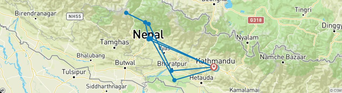 Image of a map showing the route of the tour