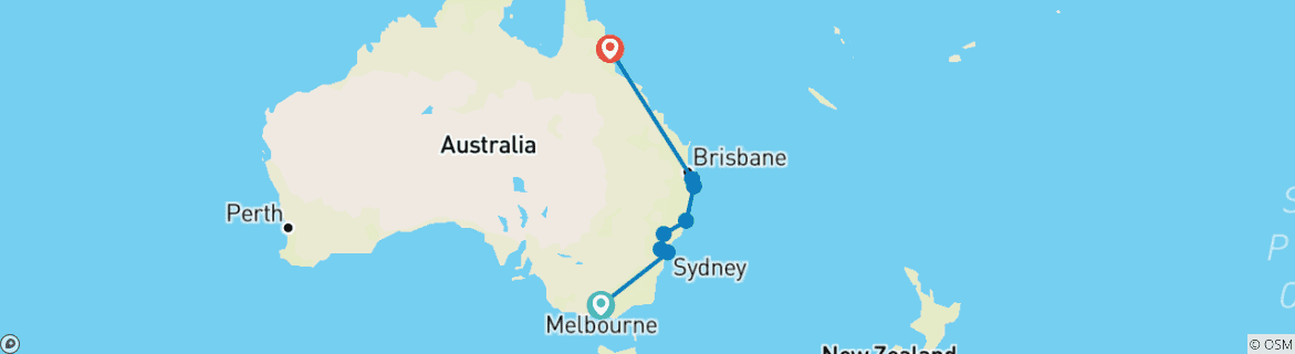 Mapa de La mejor experiencia en coche por Australia - Privado