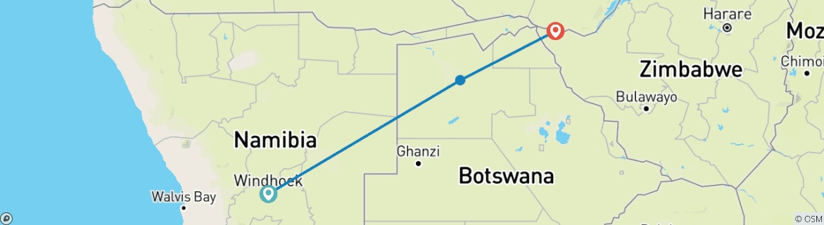 Map of Ultimate Namibia, Okavango Delta & Victoria Falls