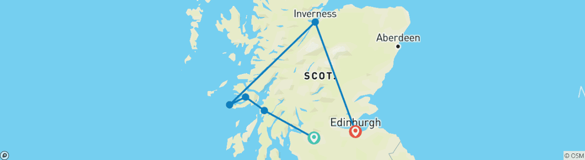 Map of Scotland: Land of Lore & Legend featuring the Royal Edinburgh Military Tattoo (Glasgow to Edinburgh)