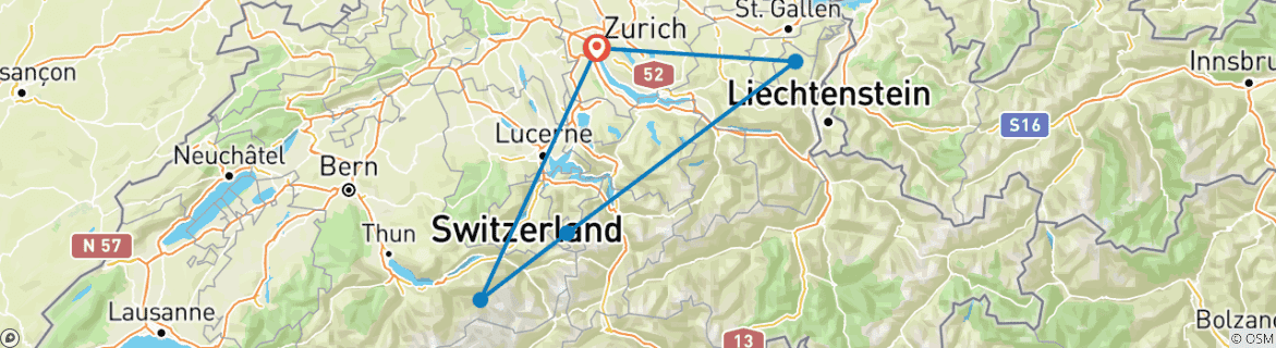 Carte du circuit Suisse rustique en 9 jours (Zurich, Appenzell, Engelberg et Grindelwald)