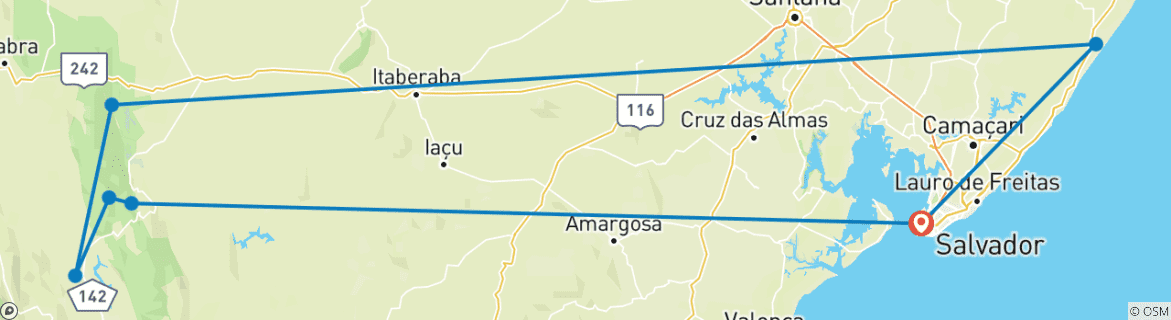 Foto van een kaart met de route van de rondreis