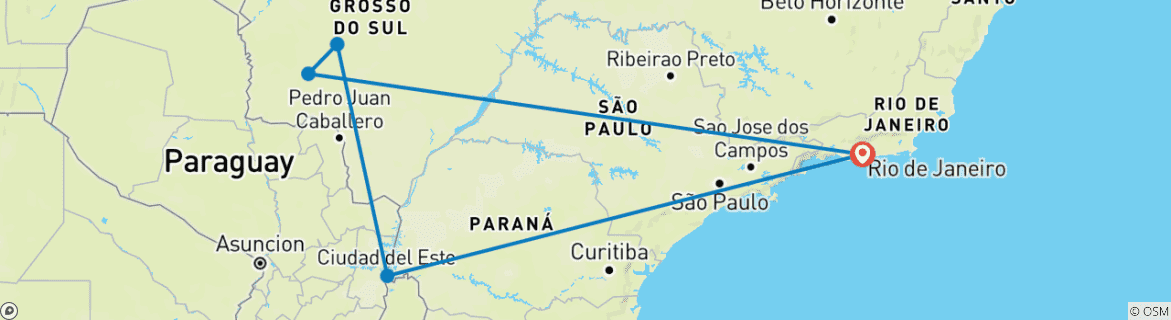 Map of Brazilian Nature and Wildlife Tour (incl. domestic flights)