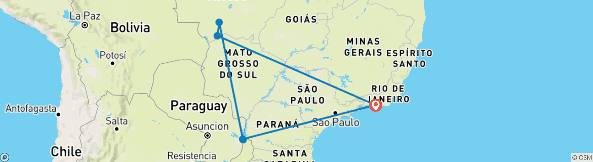 Karte von Auf den Spuren des Jaguars (mit Inlandsflügen)