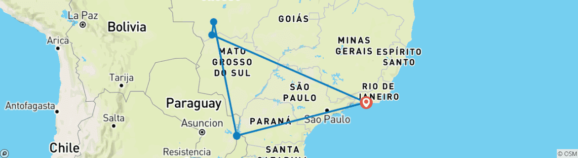 Map of On the tracks of the jaguar (incl. domestic flights)