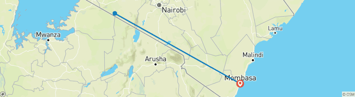 Map of 5 Days Maasai Mara Flying Safari from Mombasa, Diani